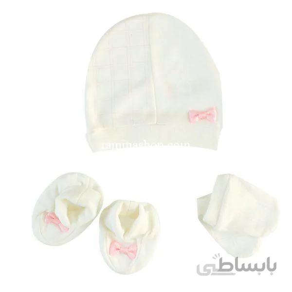 ست کلاه پاپوش و دستکش دخترانه پاپیونی بیبی فورلایف BABY4LIFE