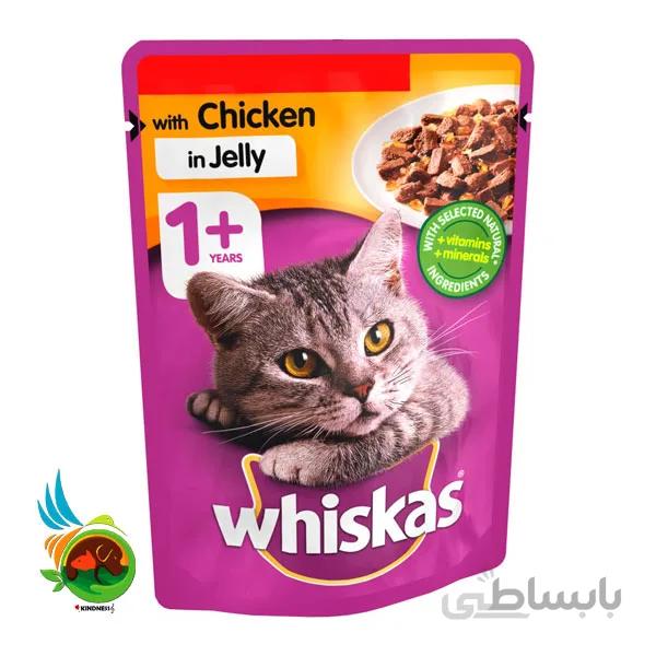 پوچ گربه بالغ ویسکاس با طعم مرغ Whiskas with chicken in jelly وزن ۱۰۰ گرم