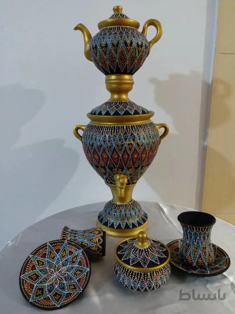 سرویس سماور سفالی نقطه کوبی کد ۱۰۱۴۱۲