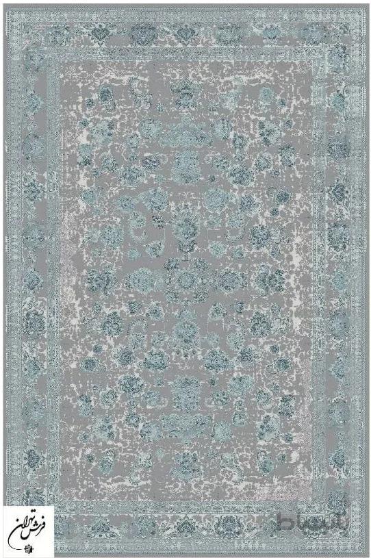 فرش تهران طرح لاوین نقره ای آبی کاربنی 1200 شانه تراکم 3600