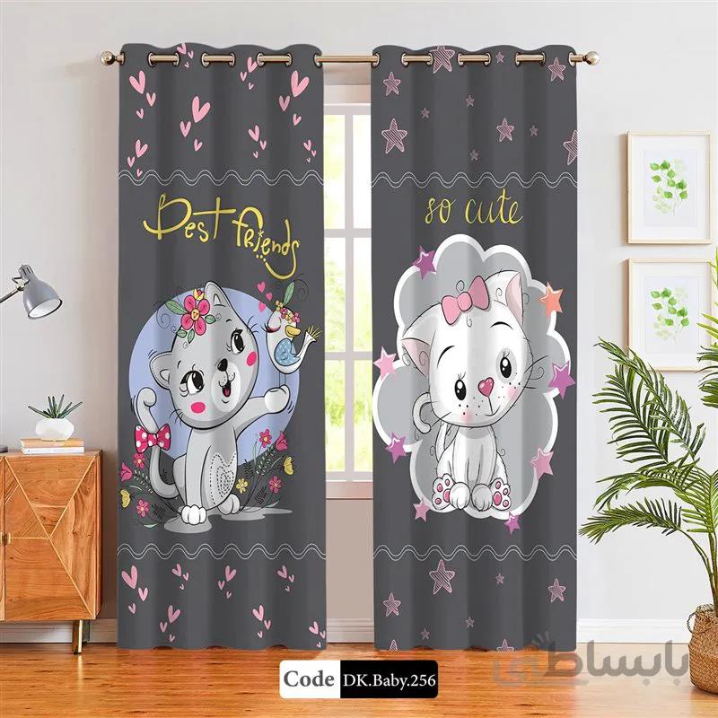 پرده پانچی (هازان و مخمل)کد DK.Baby.256 طرح نوزاد بچه گربه ها