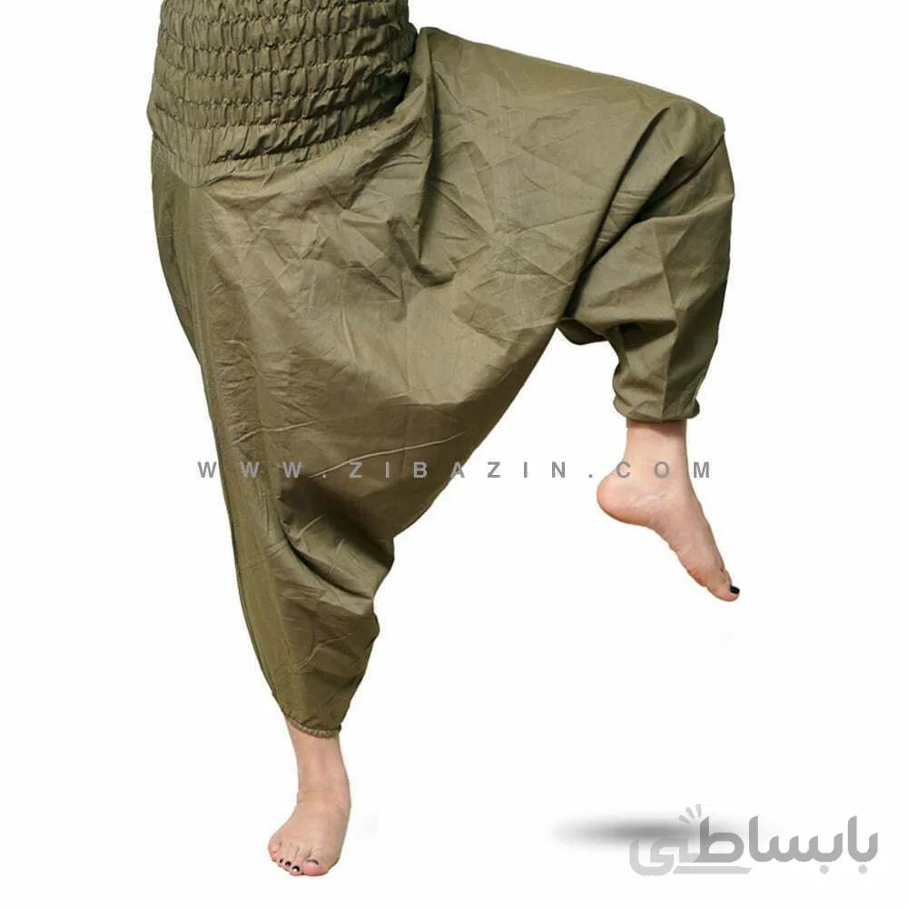 شلوار هیپی فاق بلند زیتونی