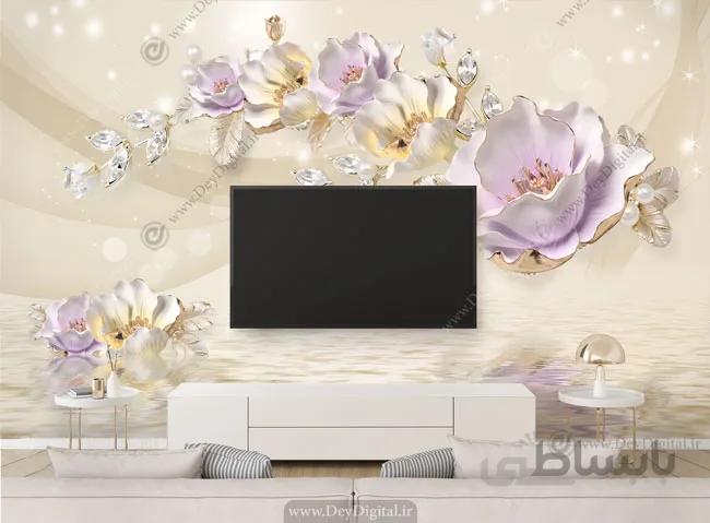 پوستر دیواری پشت تلویزیون گل تزیینی سه بعدی ba-7065