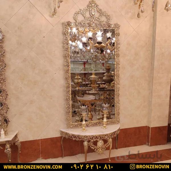 آینه شمعدان برنزی طرح گل سرخ
