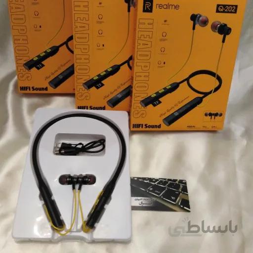 هدفون بی سیم بلوتوث Realme Buds Q201,ابعاد محصول: 35.5* 11*0.5 سانتی متر,وزن حدودی: 31.8 گرم,مدل: Q201,رنگ: سیاه و زرد