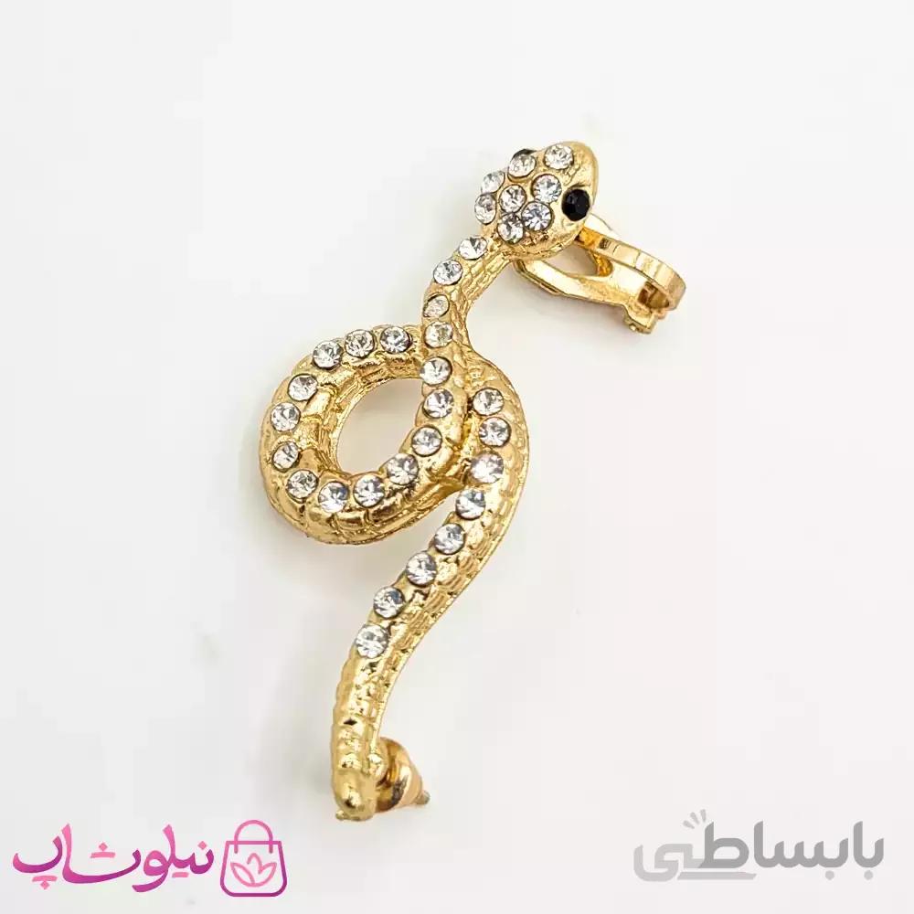گوشواره لاله گوش نگین دار طرح مار طلایی