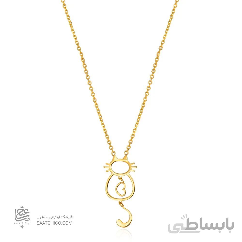 گردنبند طلا زنانه طرح گربه و قلب کد LN817
