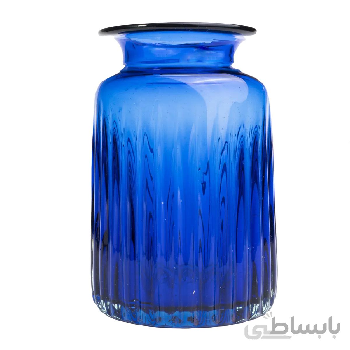 گلدان استوانه شیاردار متوسط آبی کاربنی