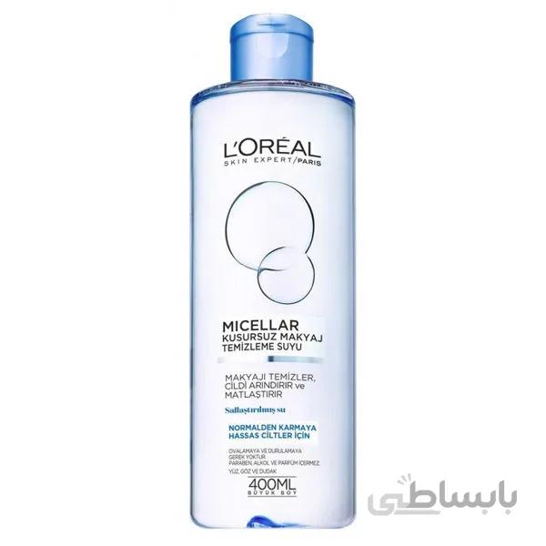 محلول پاک کننده میسلار واتر لورال مناسب پوست نرمال تا مختلط ا Loreal Paris Micellar Water For Normal to Combination Skin 400ml
