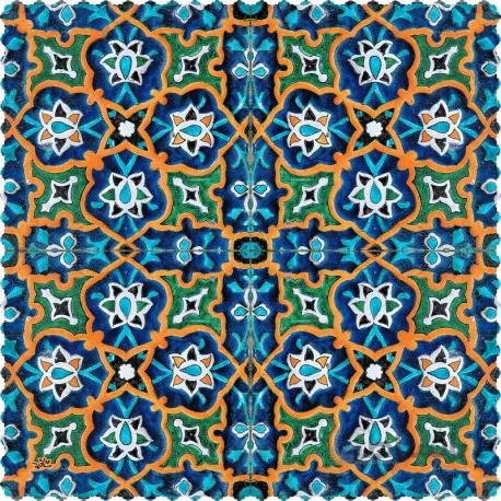 رومیزی مخمل مربع ترنج زرد و ابی لعابی
