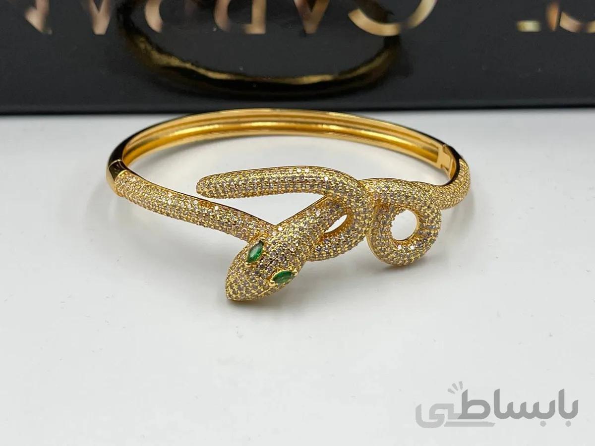 دستبند مار پیچ خورده نگین دار