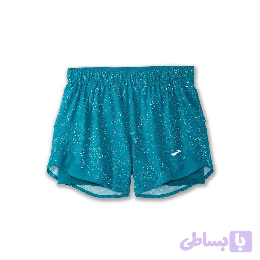 شورت ورزشی زنانه کشاله دار بروکس Brooks Chaser 5″ 2-in-1 Short سبز طرحدار — تصویر 1