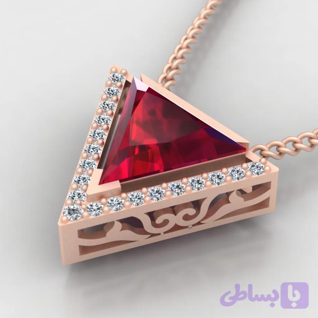 فایل سه‌بعدی آویز گردنبند طلا مدل 100149 – جلوه‌ای مجلل با سنگ مثلثی درشت و ترکیب سنگ‌های گرد — تصویر 1