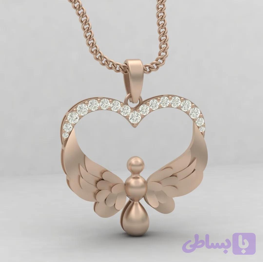 فایل سه بعدی آویز جواهر کد 100349 با سنگ های گرد ترکیب قلب و فرشته — تصویر 1