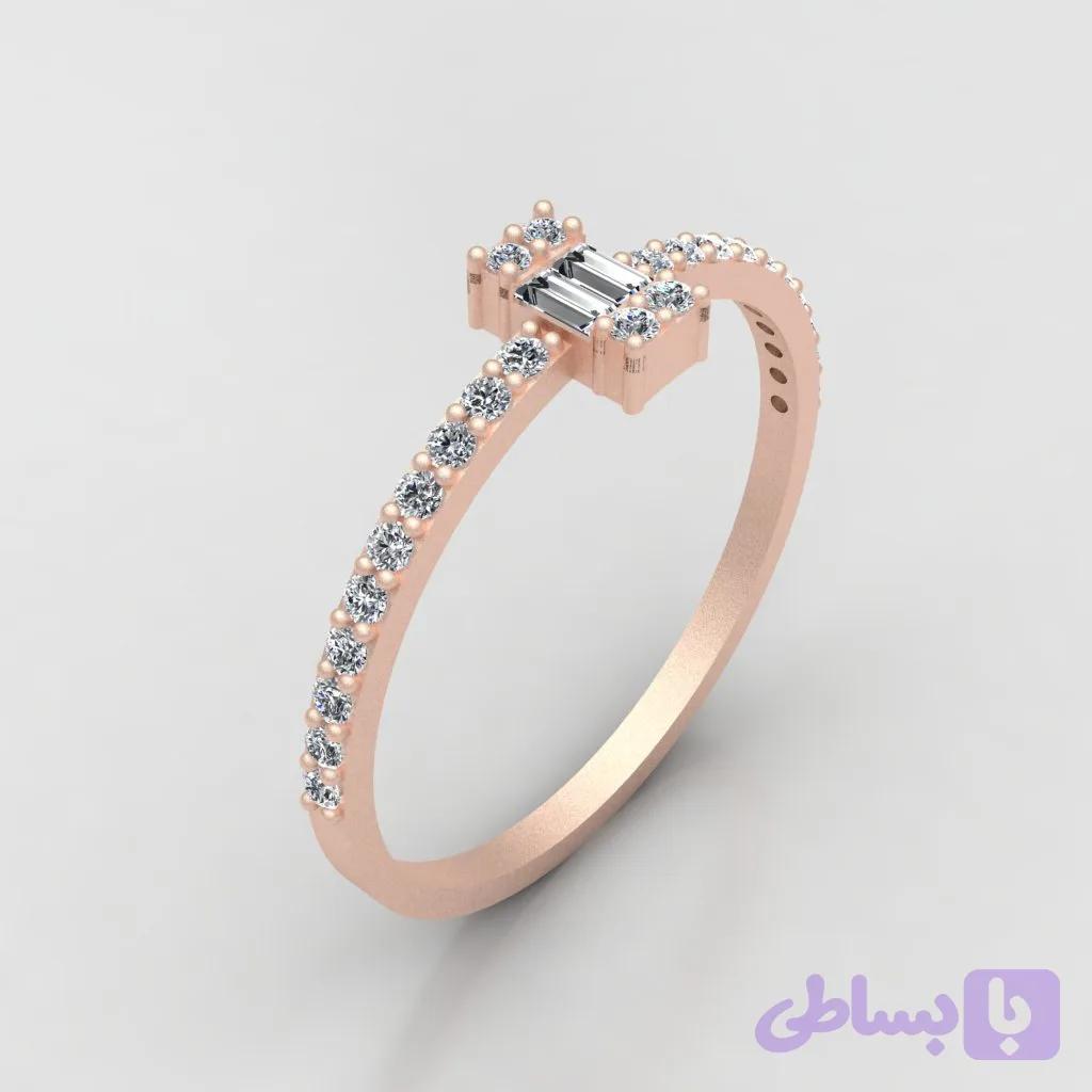 فایل سه‌بعدی انگشتر طلا مدل 100330 – طراحی ظریف با ترکیب سنگ‌های باگت و گرد — تصویر 1