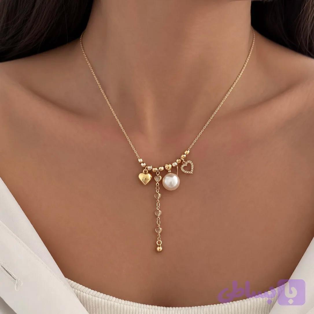 گردنبند طرح طلا قلب و مروارید