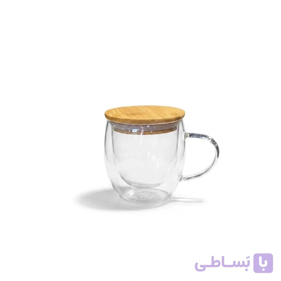 لیوان دسته دار 2 جداره پیرکس درب بامبو 250 میل — تصویر 1