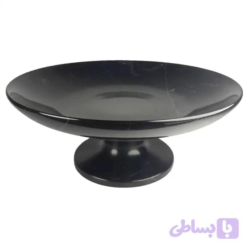 ظرف میوه خوری پایه‌دار سنگ مرمریت مشکی، قطر 30 سانتی‌متر کد006