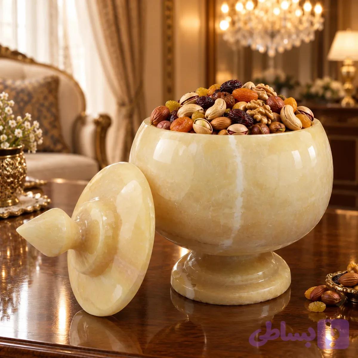 شکلات خوری/قندان سنگی پایه بلند از سنگ مرمر پرتقالی کد 215