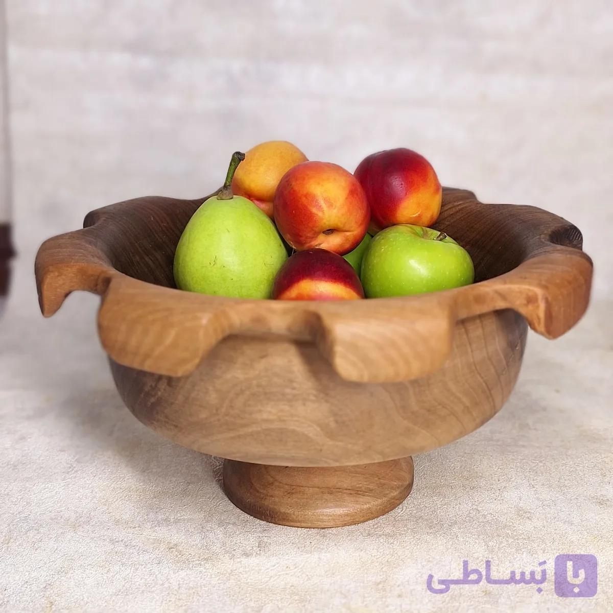 میوه خوری دفرمه گرد پایه دارطرح گل با چوب گردو