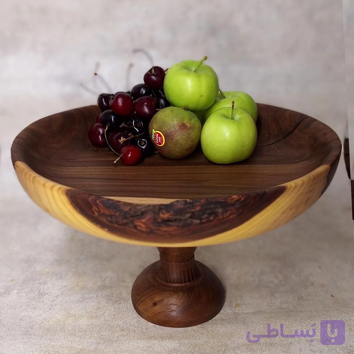 میوه خوری پایه بلند لبه پوستی چوبی