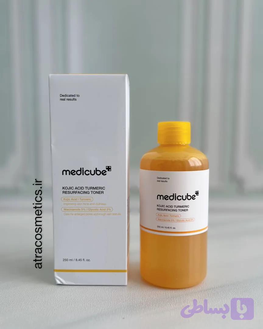 تونر روشن‌کننده و لایه‌بردار مدی‌کیوب مدل Kojic Acid Turmeric حجم ۲۵۰ میلی‌لیتر — تصویر 1