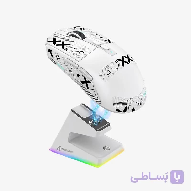 موس بی سیم گیمینگ Attack Shark X6 سفید + گریپ anti slip اختصاصی — تصویر 1