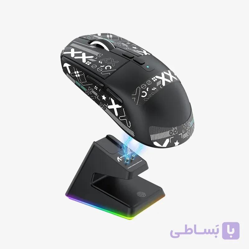 موس بی سیم گیمینگ Attack Shark X6 مشکی + گریپ anti slip اختصاصی — تصویر 1