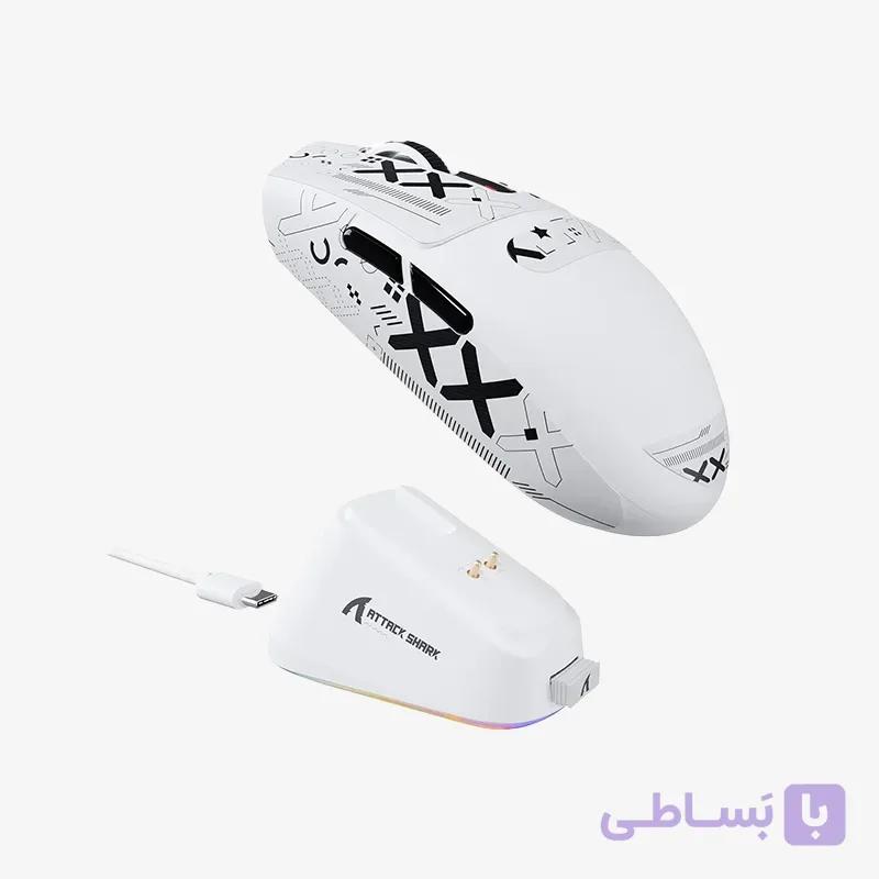 موس بی سیم گیمینگ Attack Shark G3 Pro سفید + گریپ anti slip اختصاصی — تصویر 1