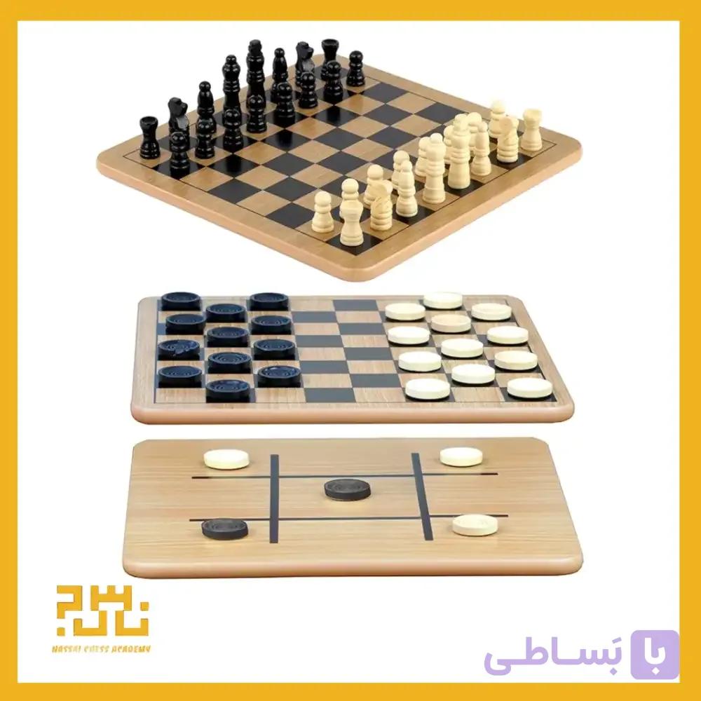 ست چوبی وارداتی سه بازی شطرنج، چکرز و دوز Regal Games — تصویر 1