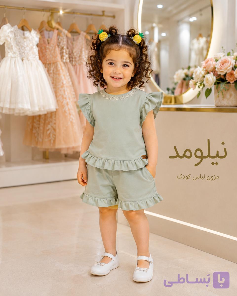 بلوز وشلوارک بچگانه دخترانه تابستانه لینن کنفی نیلومد