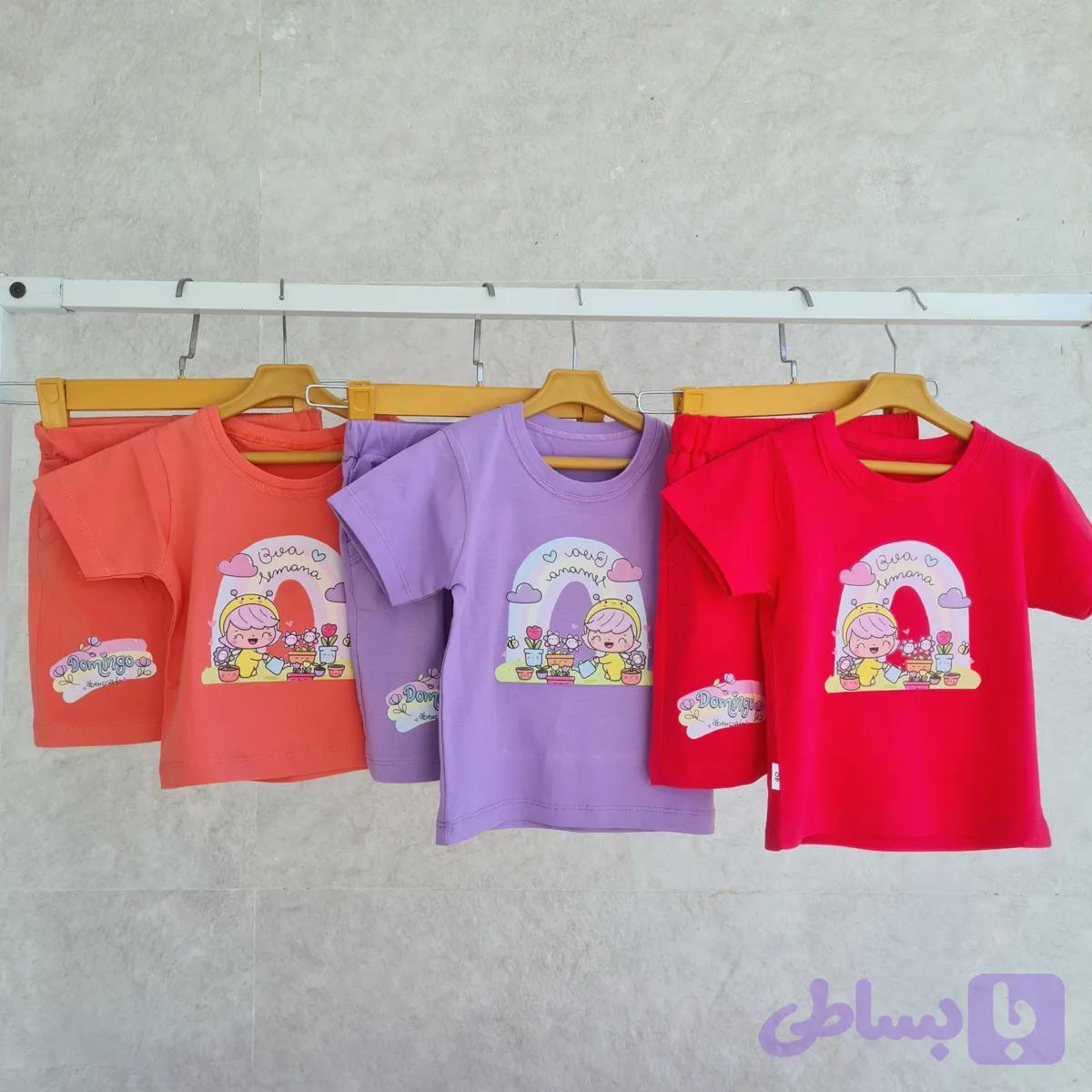 ست تیشرت و شلوارک دخترانه طرح عروسکی