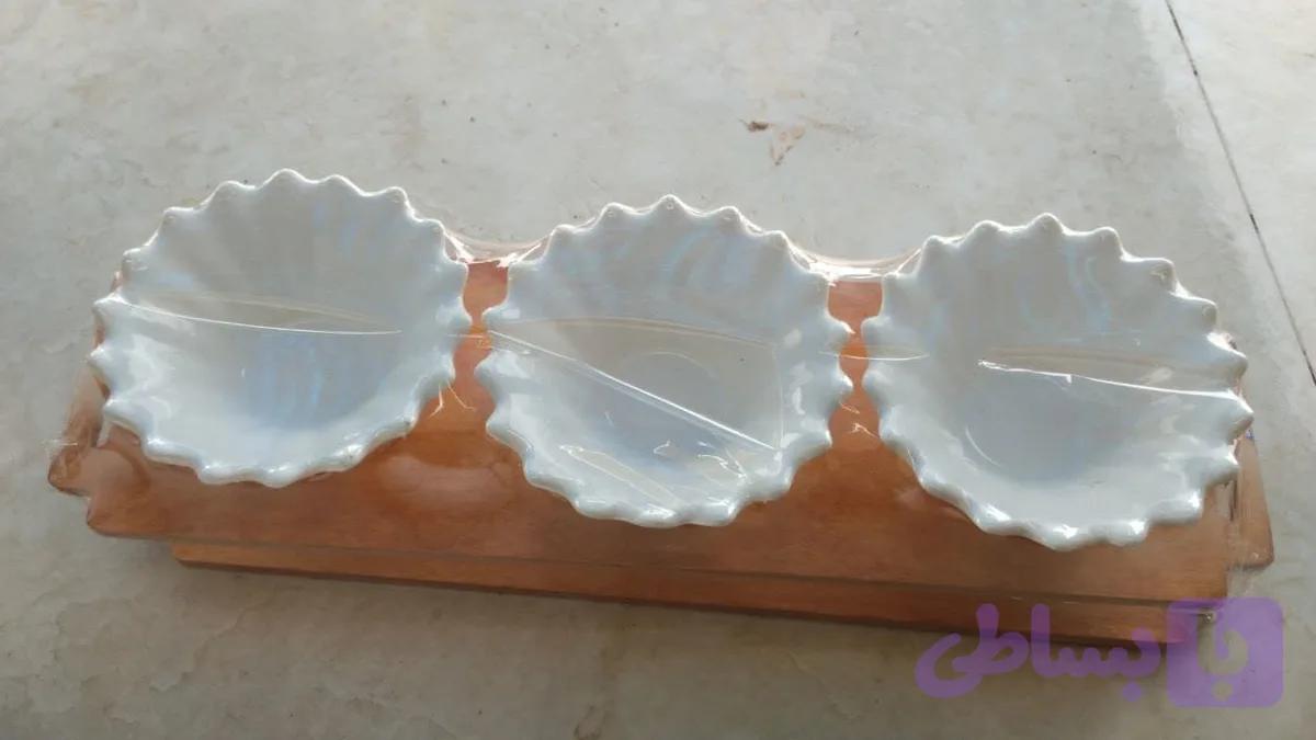 ست سه تایی سرامیکی پایه چوبی