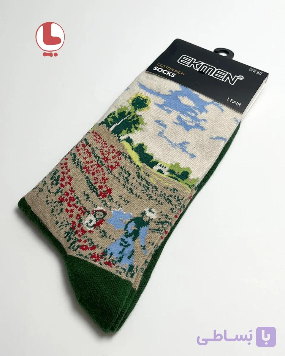 جوراب Unisex اکمن EKMEN طرح نقاشی زمینه خشخاش اثر کلود مونه Claude Monet The Poppy Field