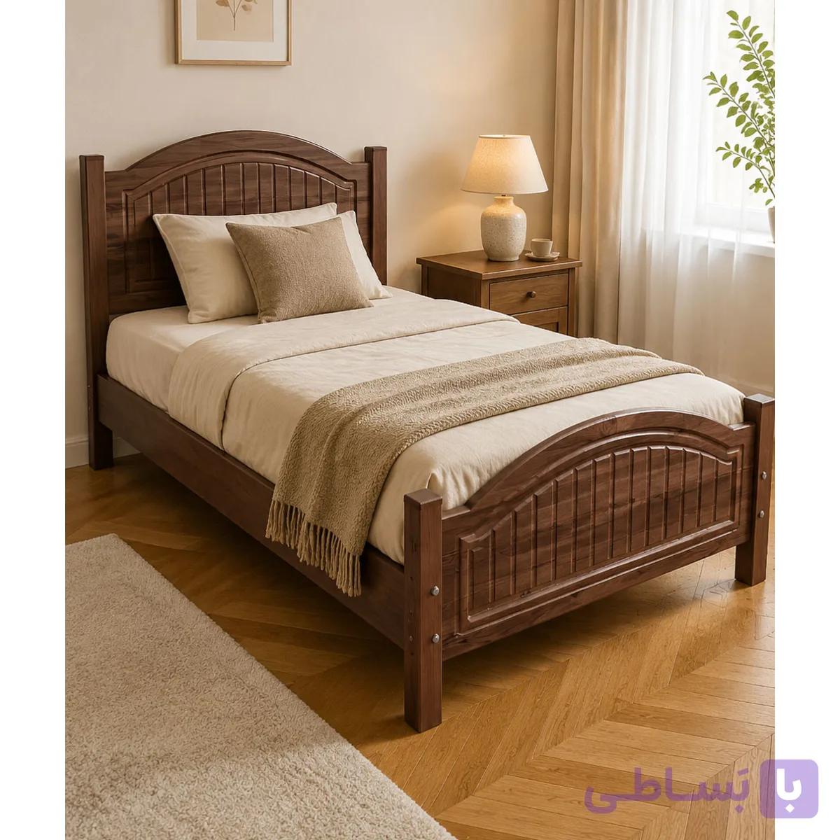 تخت خواب یک نفره مدرن طرح شیاردار روکش وکیوم MDF کد729- لمین وود — تصویر 1