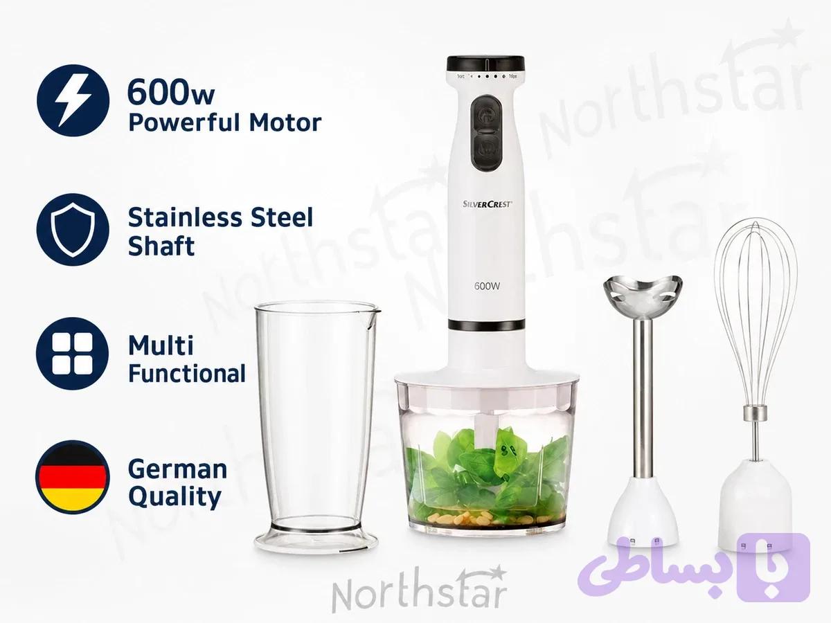 مخلوط کن ( گوشت کوب برقی) دستی سه کاره سیلورکرست، 600 وات، خردکن، چند منظوره — تصویر 1