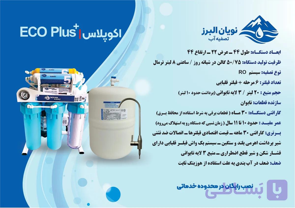 دستگاه تصفیه آب نویان البرز مدل اکو پلاس7 مرحله با قطعات  فول تایوان و مخزن تانک پک تایوان — تصویر 1