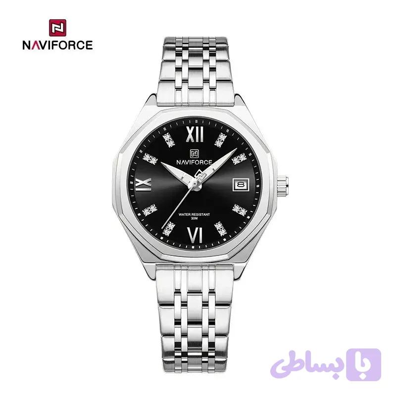 ساعت مچی اورجینال زنانه ناوی فورس|Naviforce|نوی فورس|نیوی فورس نقره ای | نقره ای| مشکی| کد رفرنس NF5052 S/B/S