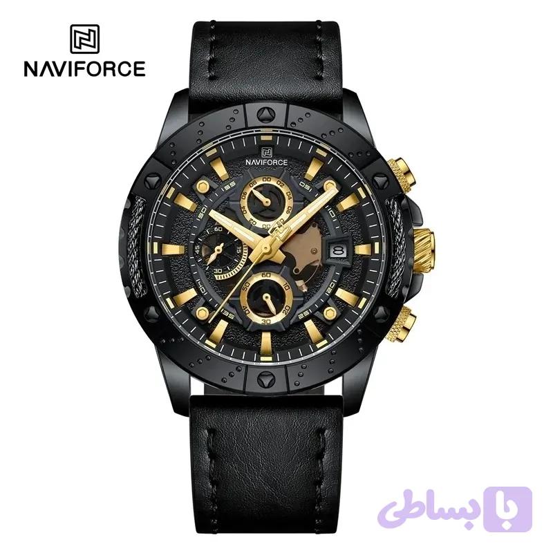 ساعت مچی اورجینال مردانه ناوی فورس|Naviforce|نوی فورس|نیوی فورس سه موتوره کرنوگراف مشکی | مشکی| طلایی-مشکی| کد رفرنس NF8055 B/G/B