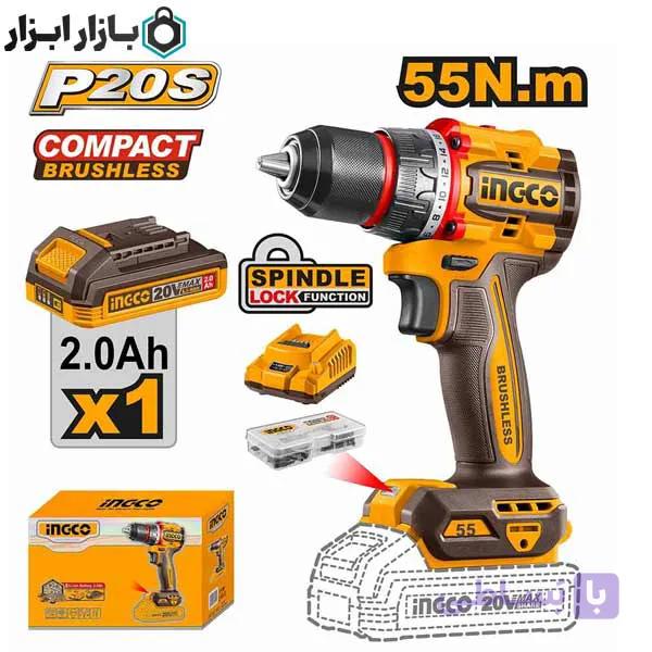 دریل شارژی 20 ولت براشلس 55 نیوتن اینکو مدل CDLI205582 — تصویر 1
