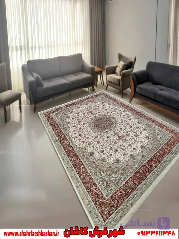 فرش کرم گلبهی 1500 شانه طرح دستباف مدل فروغ — تصویر 1