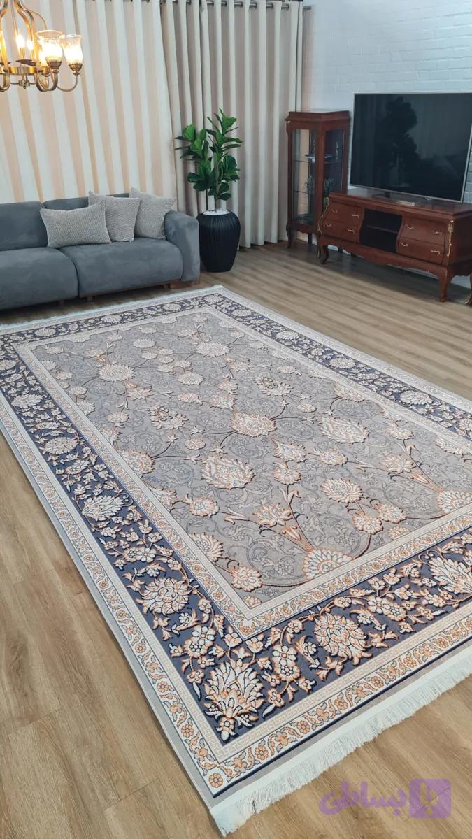 فرش ماشینی چاپی | فرشینه مخمل هازان ترک استپ دار (ضد سر) طرح سنتی کد L491 — تصویر 1