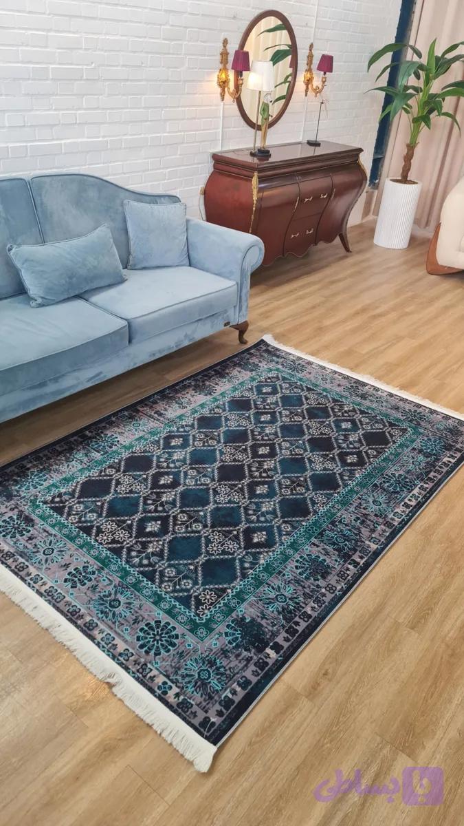 فرش ماشینی چاپی | فرشینه مخمل هازان ترک استپ دار (ضد سر) طرح سنتی کد L338 — تصویر 1
