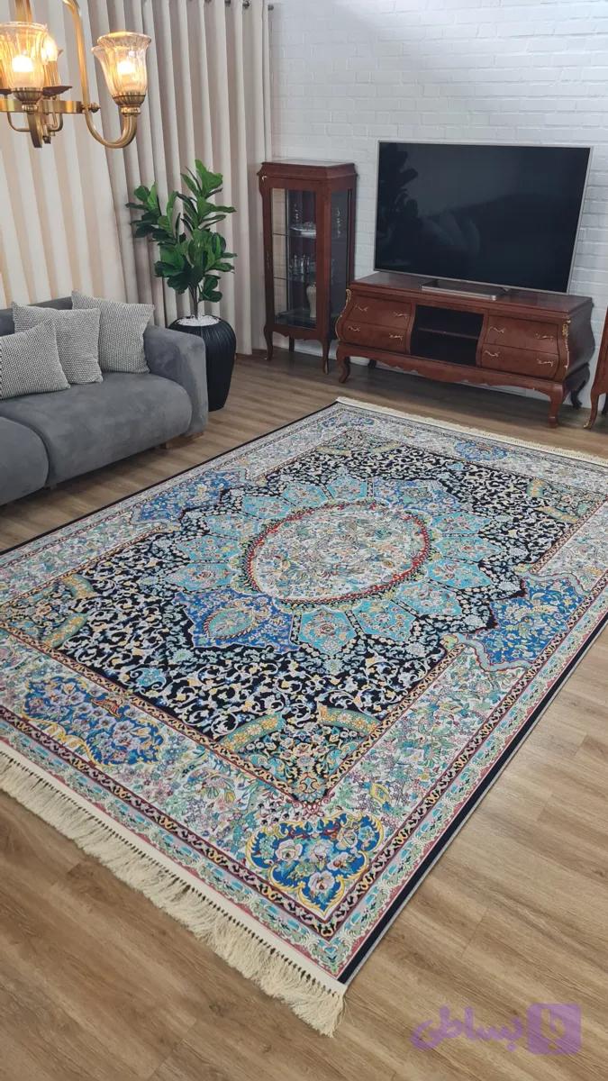 فرش ماشینی چاپی | فرشینه مخمل هازان ترک استپ دار (ضد سر) طرح سنتی کد A105 — تصویر 1