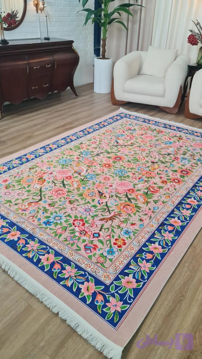 فرش ماشینی چاپی | فرشینه مخمل هازان ترک استپ دار (ضد سر) طرح سنتی کد A022 — تصویر 1