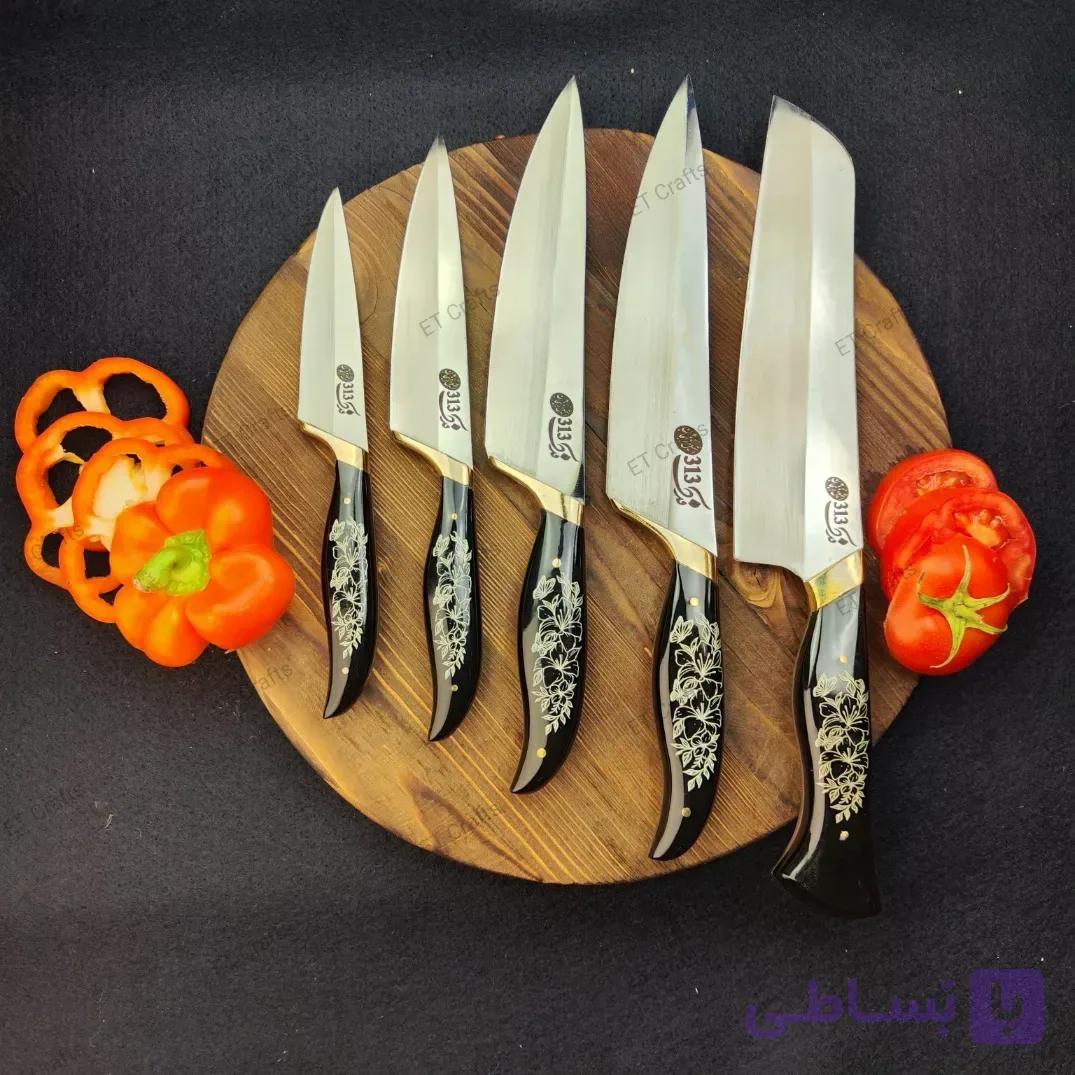 چاقو آشپزخانه استیل فدک دسته فیبر طرح‌دار در 5 سایز (دست‌ساز زنجان) — تصویر 1