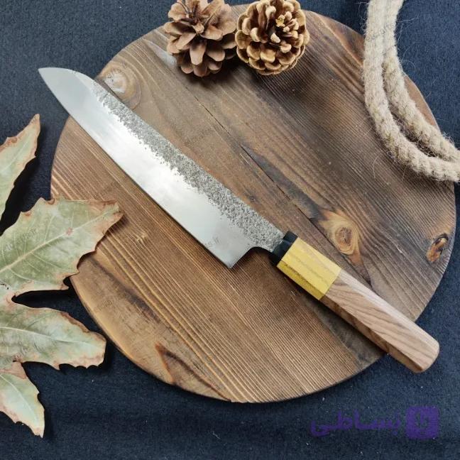 شف نایف تک پولاد مدل ژاپنی دست‌ساز زنجان با تیغه فولاد 50CRV4 (رنگ کوره) و دسته چوب گردو — تصویر 1