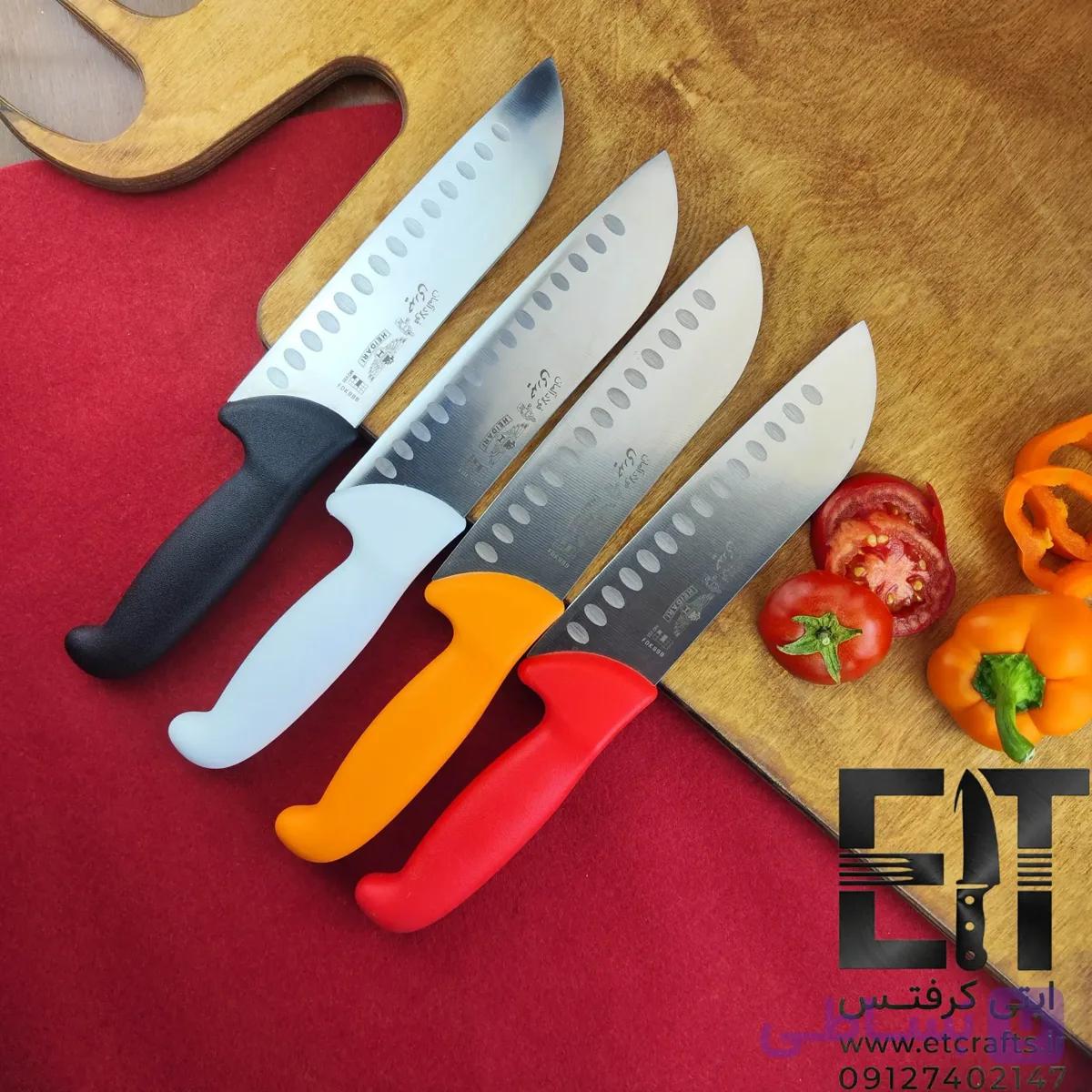 چاقو سرآشپز حیدری مدل سانتاکو شیار دار (تیغه استیل ضد زنگ و دسته آنتی باکتریال) ساخت زنجان — تصویر 1
