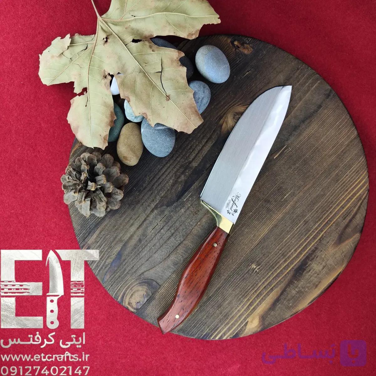 چاقو سلاخی منفرد استیل ضد زنگ دست ساز زنجان (دسته چوب رزپادوک برزیلی و باربند برنجی) — تصویر 1