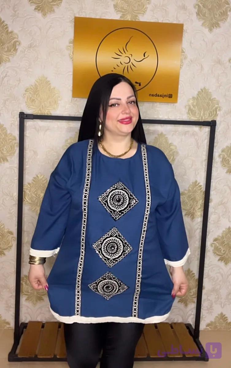 شومیز با خرج کار سنتی پولک دوزی از جنس شانتون سایز بزرگ